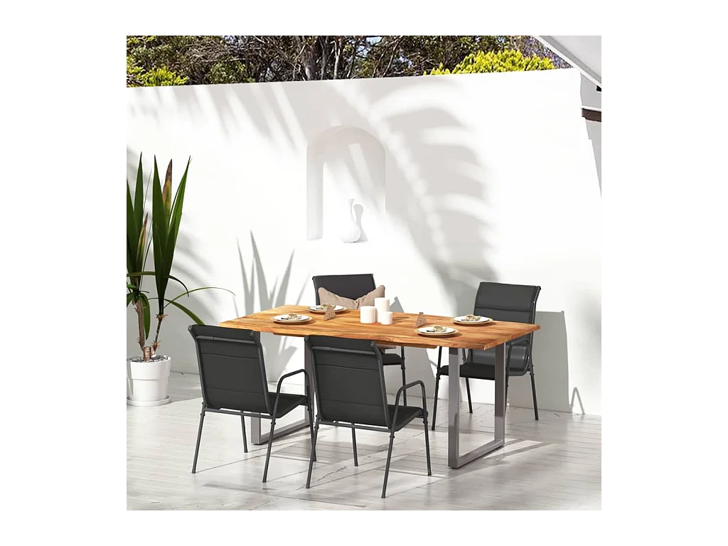 Tuinstoelen 4 stuks Staal en textiel Zwart