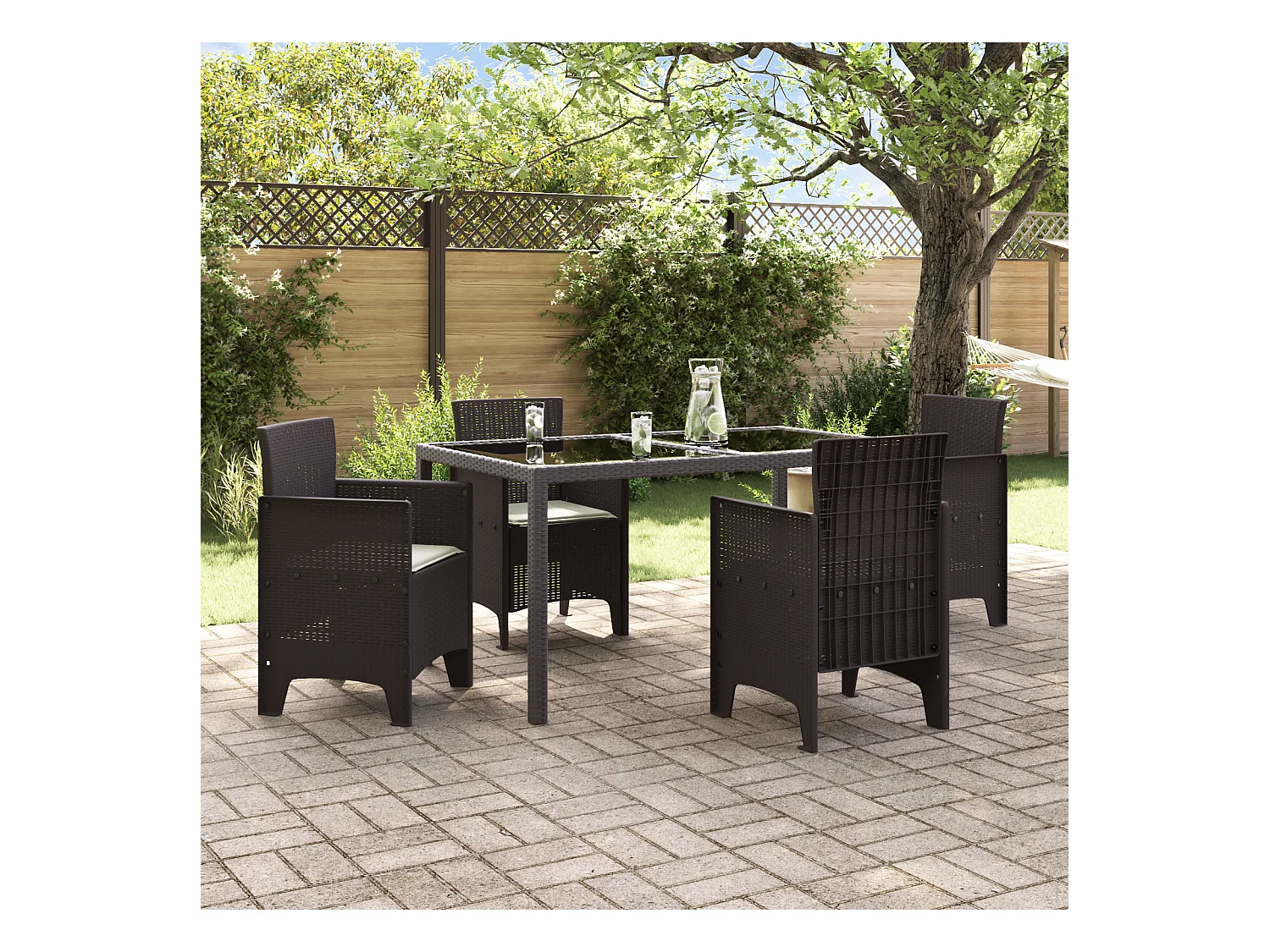 Tuinstoelen met kussens 4 stuks Bruin Poly Rotan