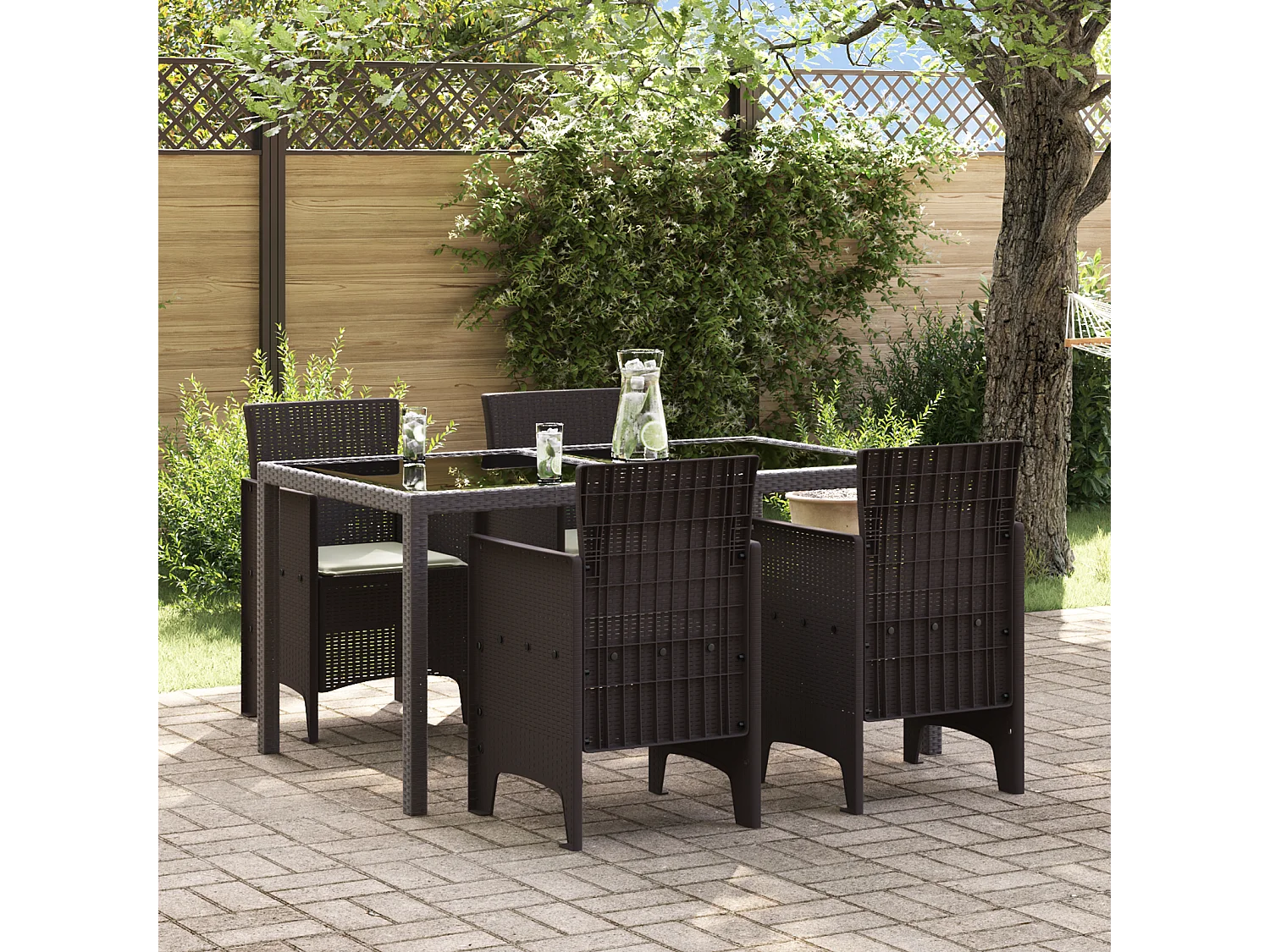 Tuinstoelen met kussens 4 stuks Bruin Poly Rotan