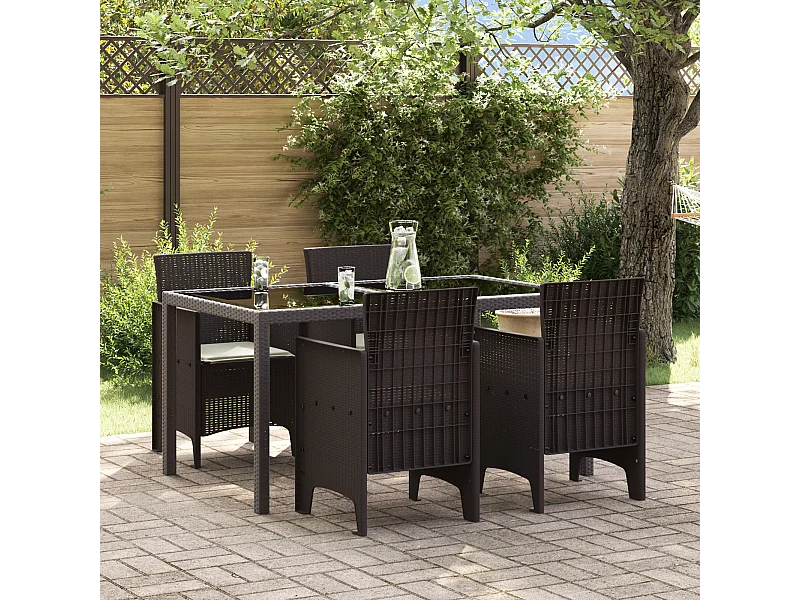 Tuinstoelen met kussens 4 stuks Bruin Poly Rotan