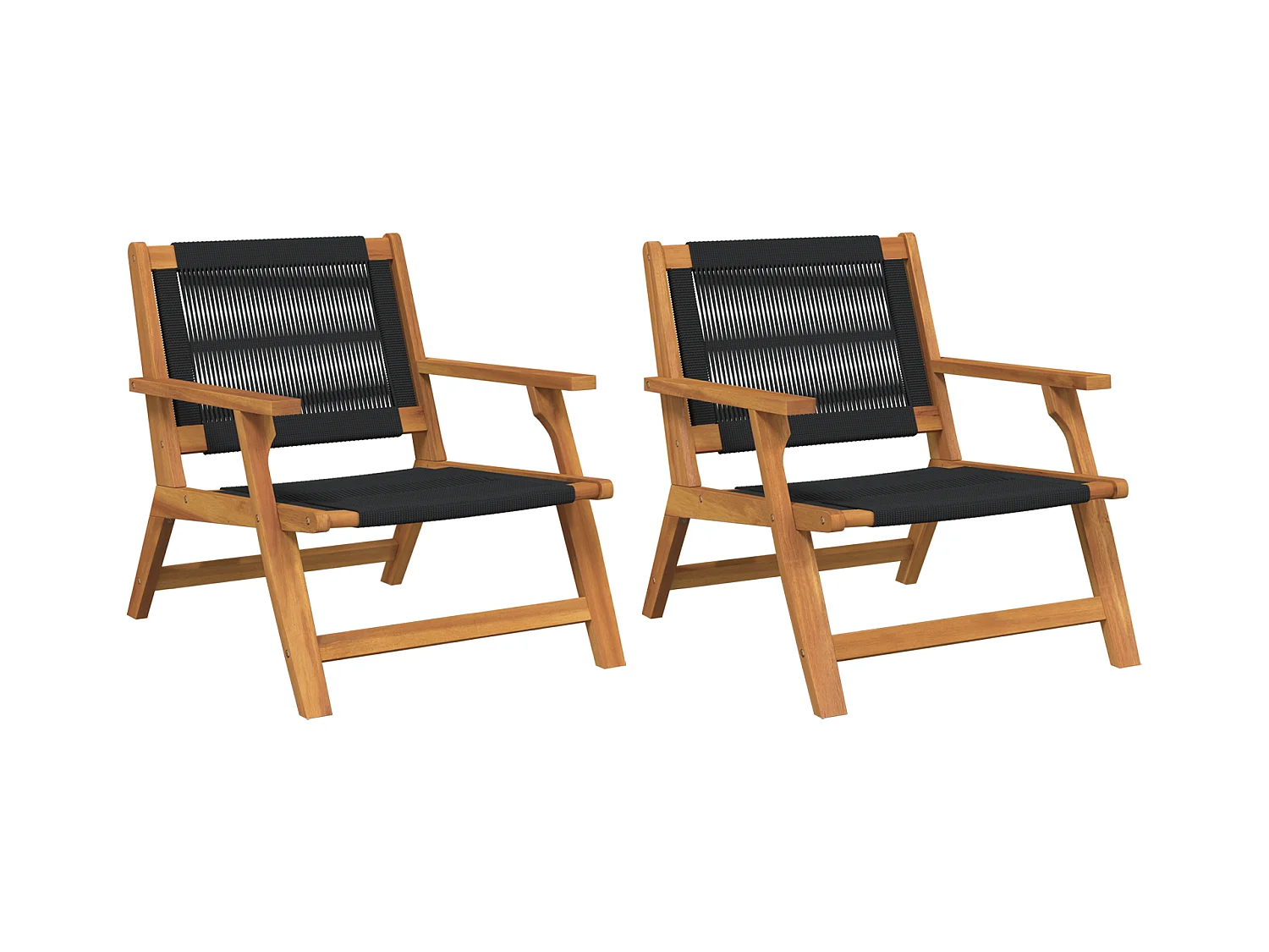 Set de 2 chaises de jardin noires 67x77x73 cm en Bois d'Acacia Massif