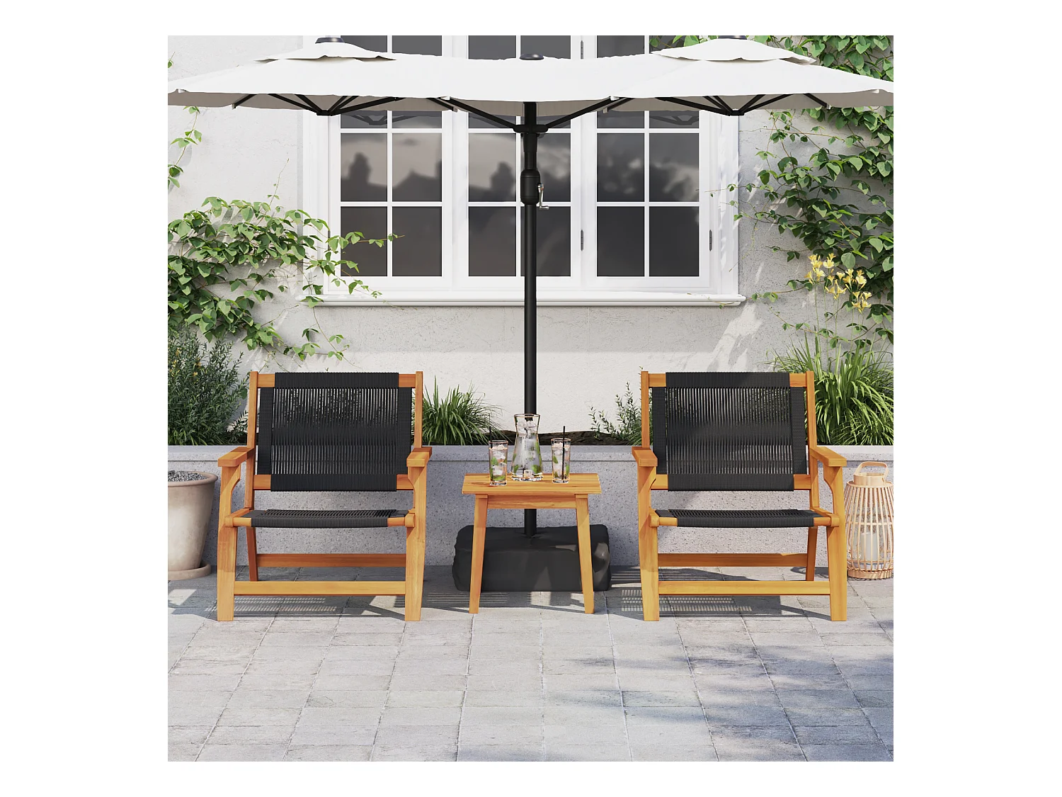 Set de 2 chaises de jardin noires 67x77x73 cm en Bois d'Acacia Massif