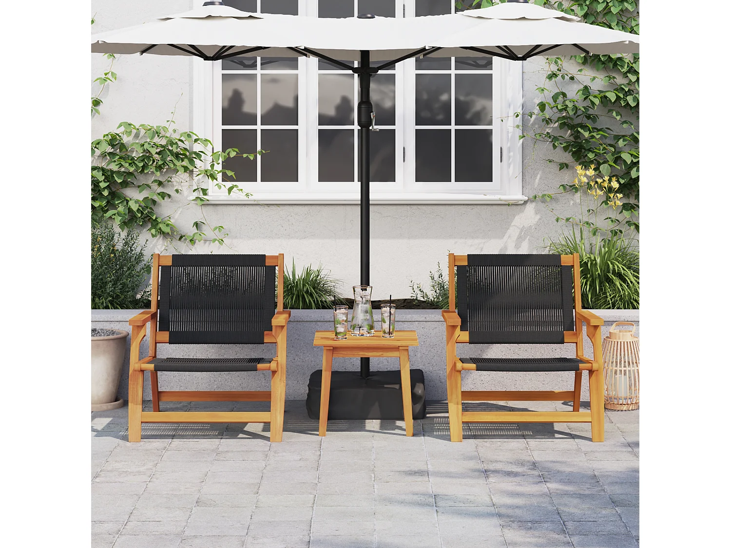 Set van 2 zwarte tuinstoelen 67x77x73 cm in massief acaciahout