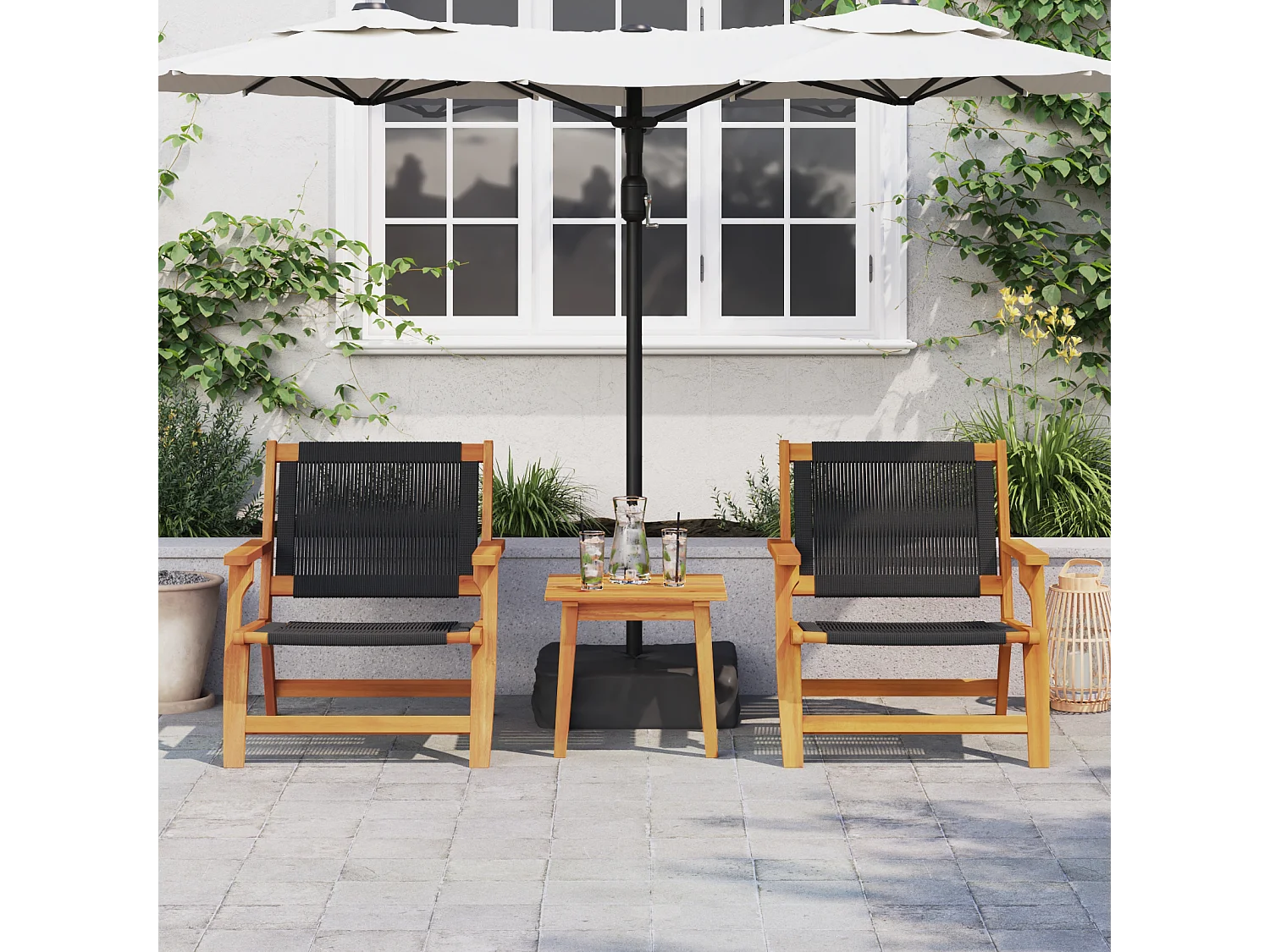 Set van 2 zwarte tuinstoelen 67x77x73 cm in massief acaciahout