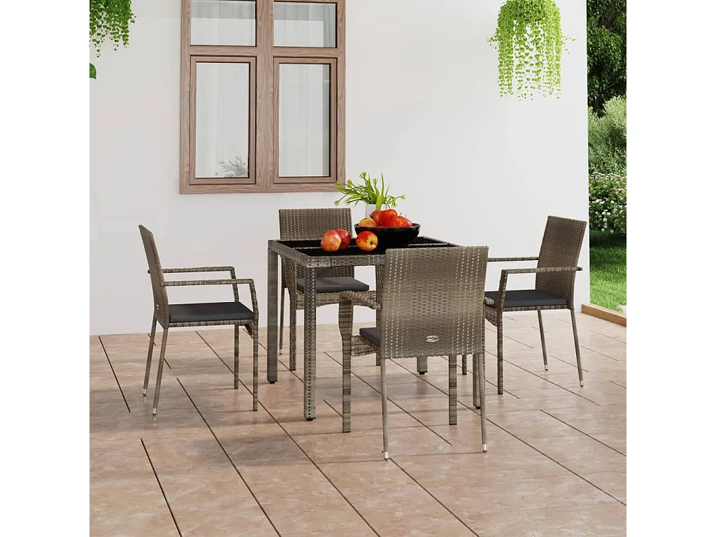 Chaises de jardin avec coussins lot de 4 Résine tressée Gris