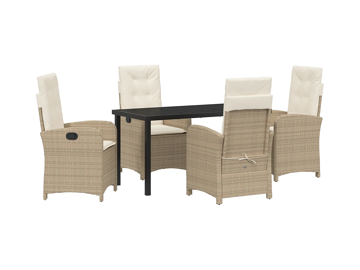 Set di 5 sedie da giardino con cuscini, in polyrattan beige