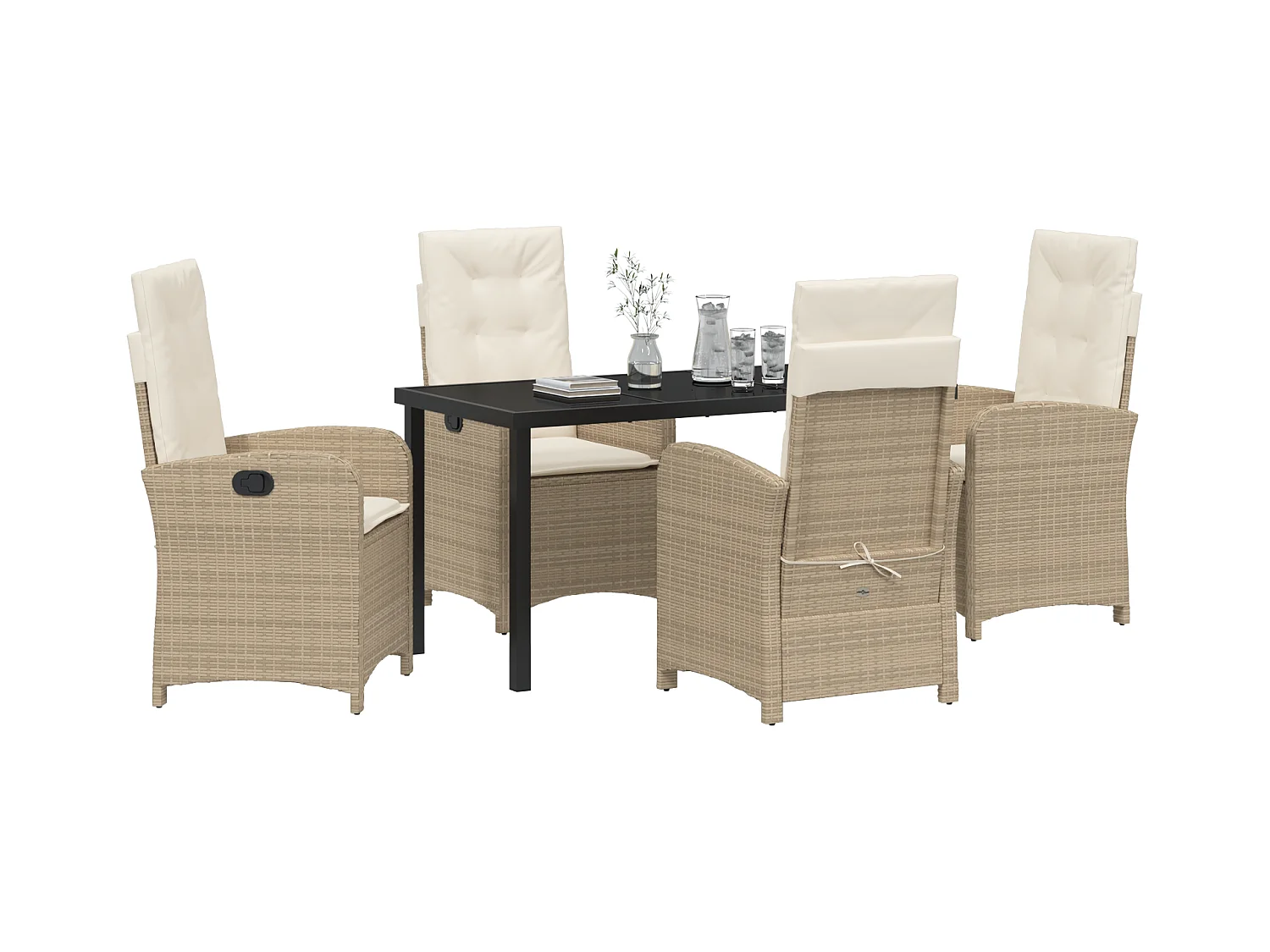 Set di 5 sedie da giardino con cuscini, in polyrattan beige