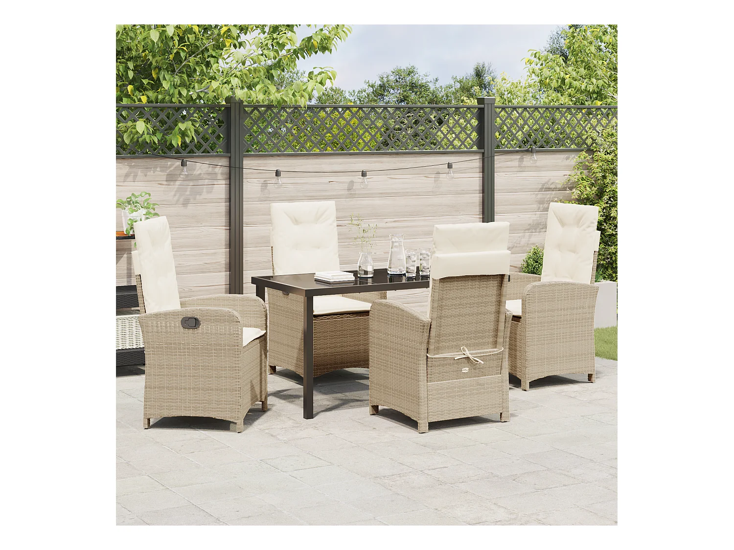 Set di 5 sedie da giardino con cuscini, in polyrattan beige