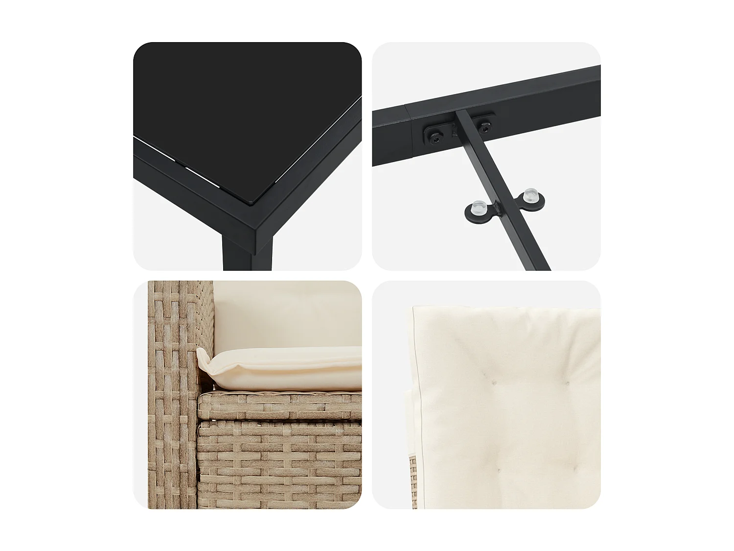 Set di 5 sedie da giardino con cuscini, in polyrattan beige