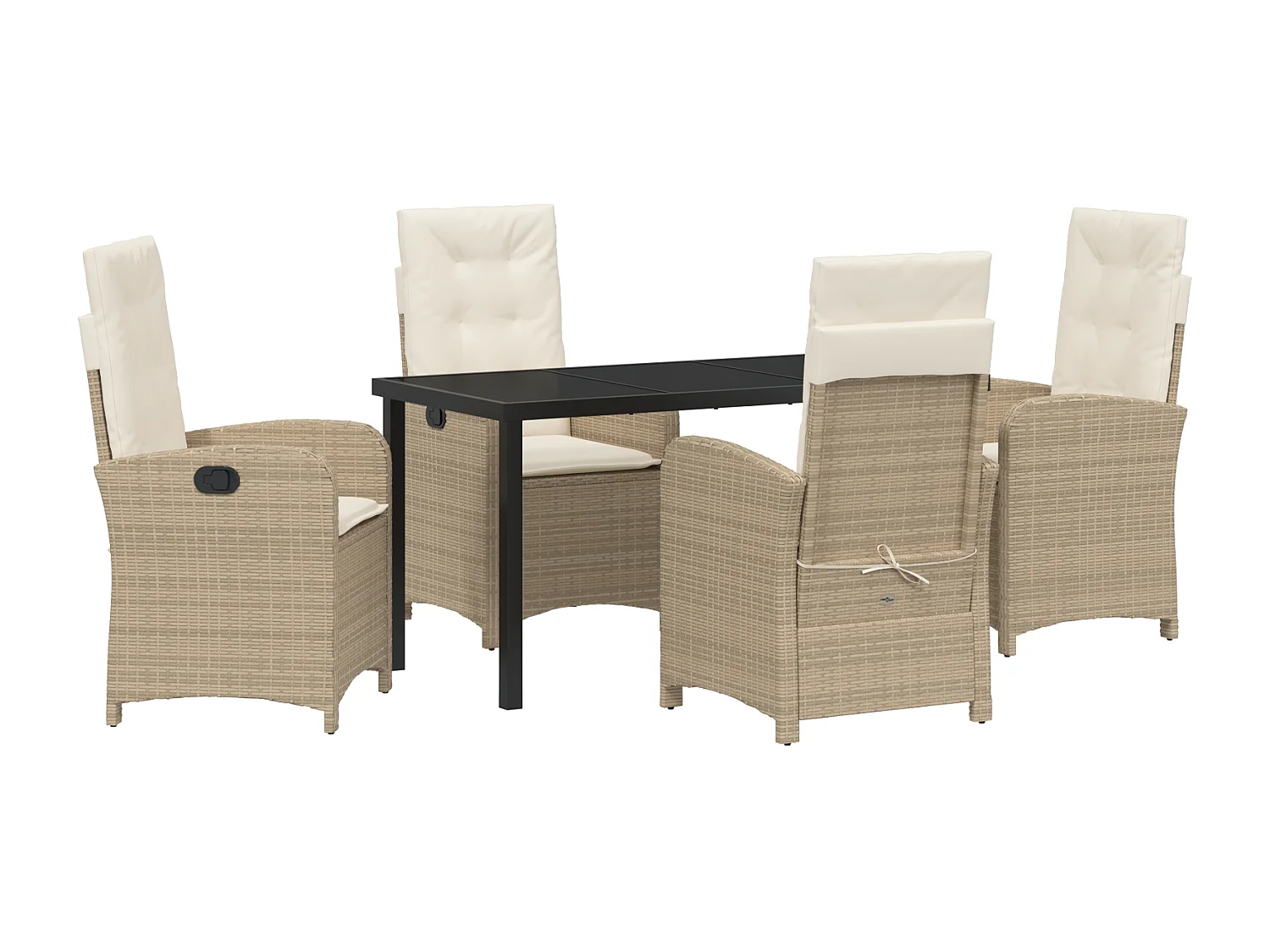 Ensemble de 5 chaises de jardin avec coussins, Rattan poly beige