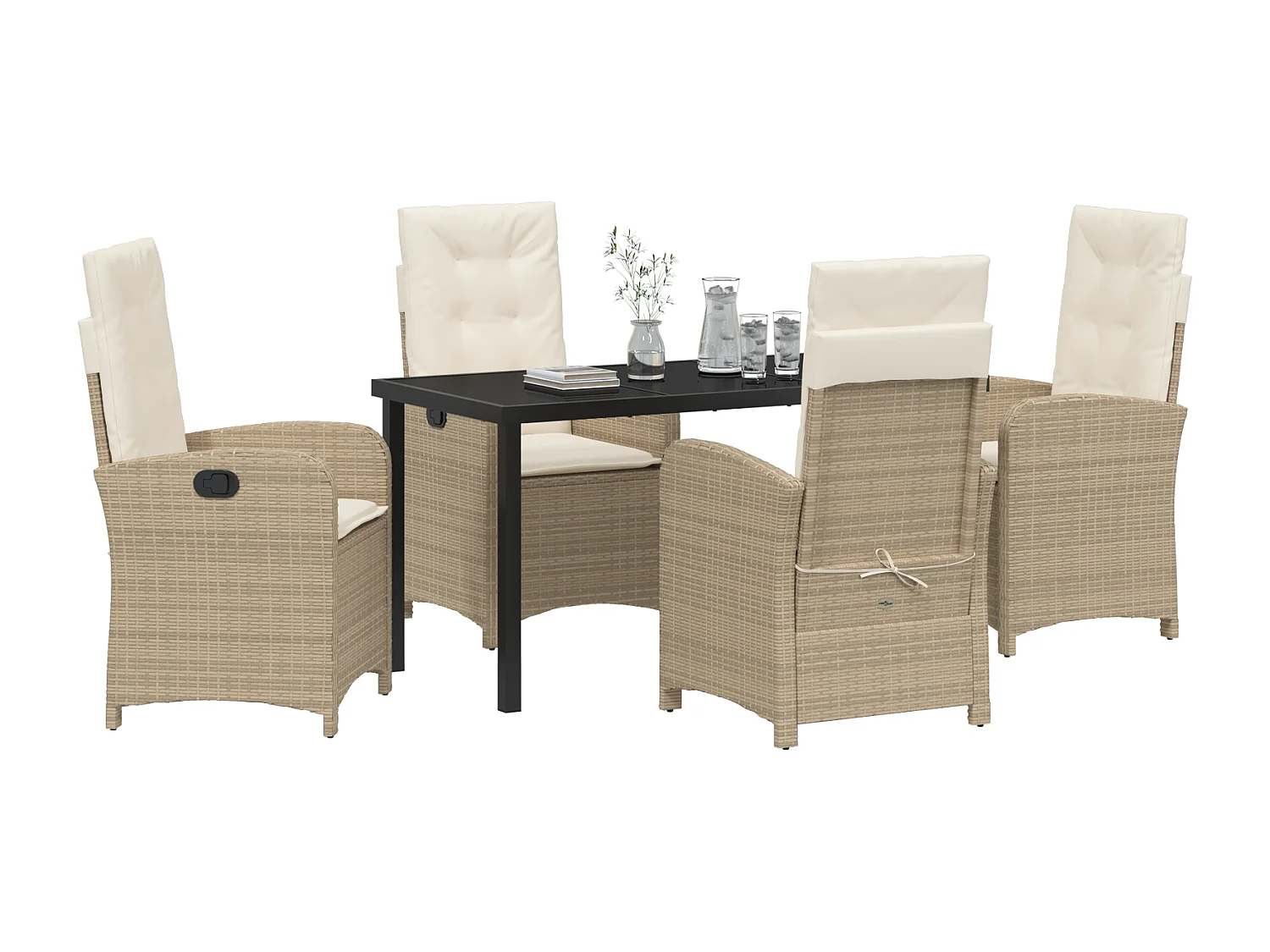 Ensemble de 5 chaises de jardin avec coussins, Rattan poly beige