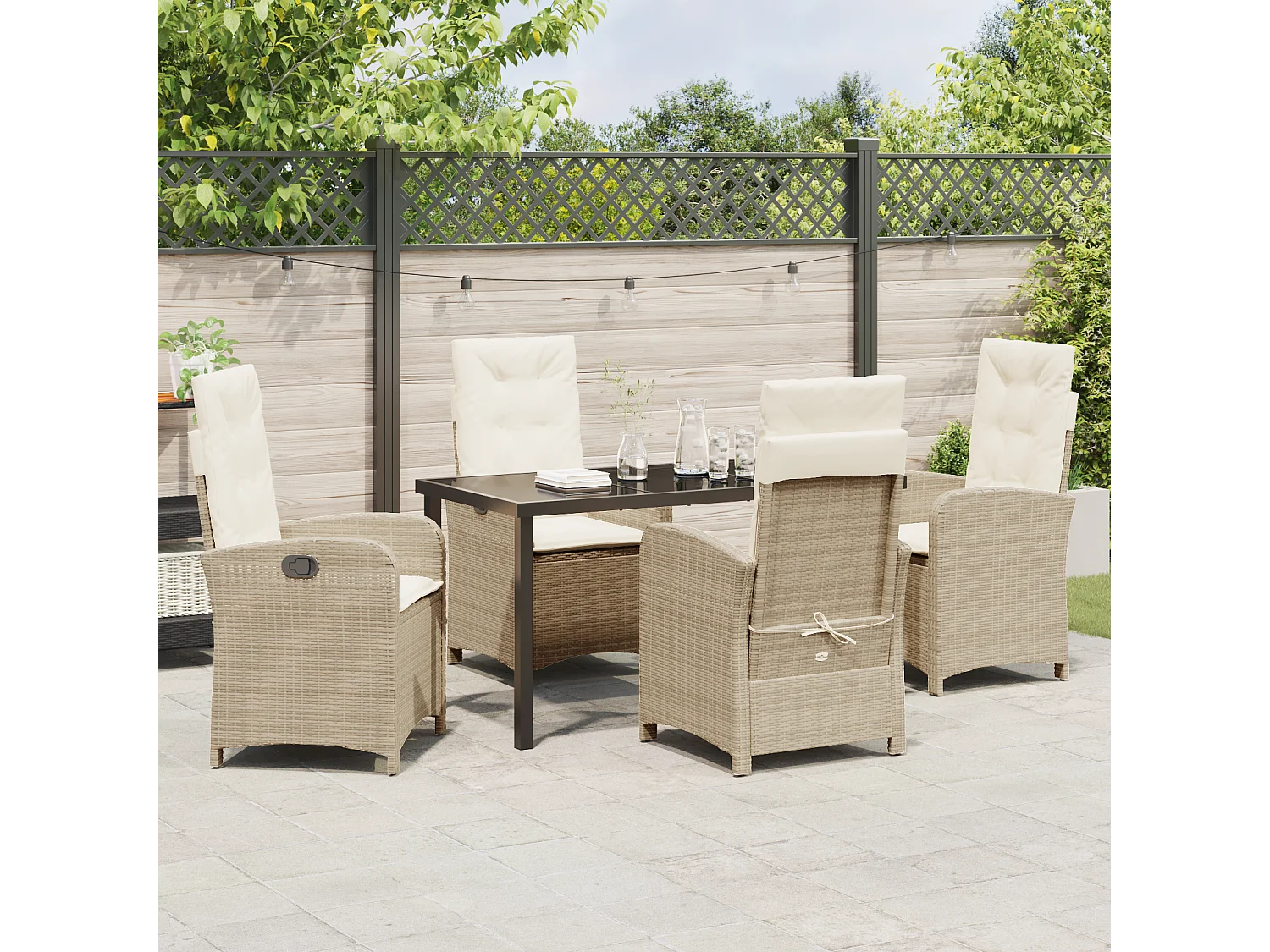 Ensemble de 5 chaises de jardin avec coussins, Rattan poly beige