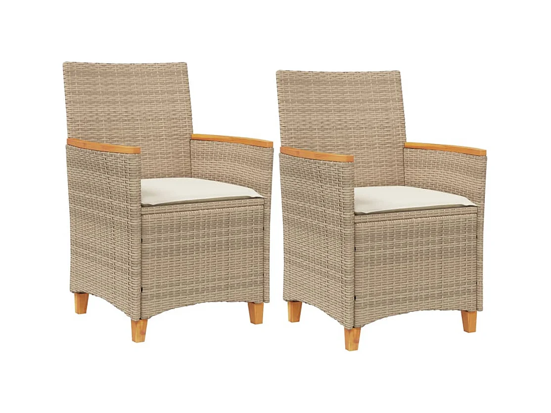 Chaises de jardin coussins lot de 2 beige résine tressée bois