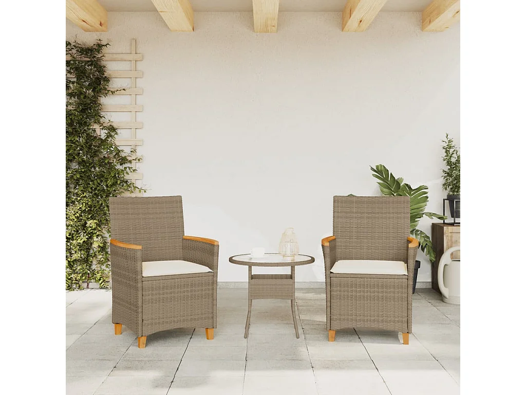 Chaises de jardin coussins lot de 2 beige résine tressée bois