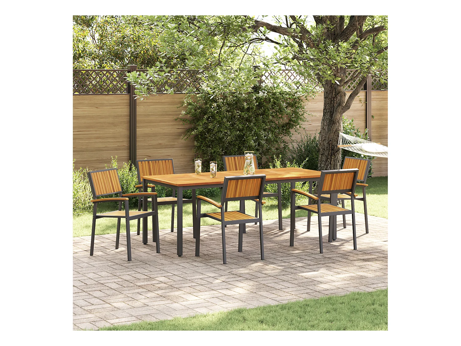 Chaises de jardin empilables 6 pcs en acier noir et acacia