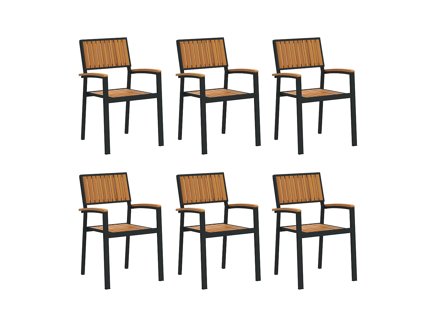 Chaises de jardin empilables 6 pcs en acier noir et acacia