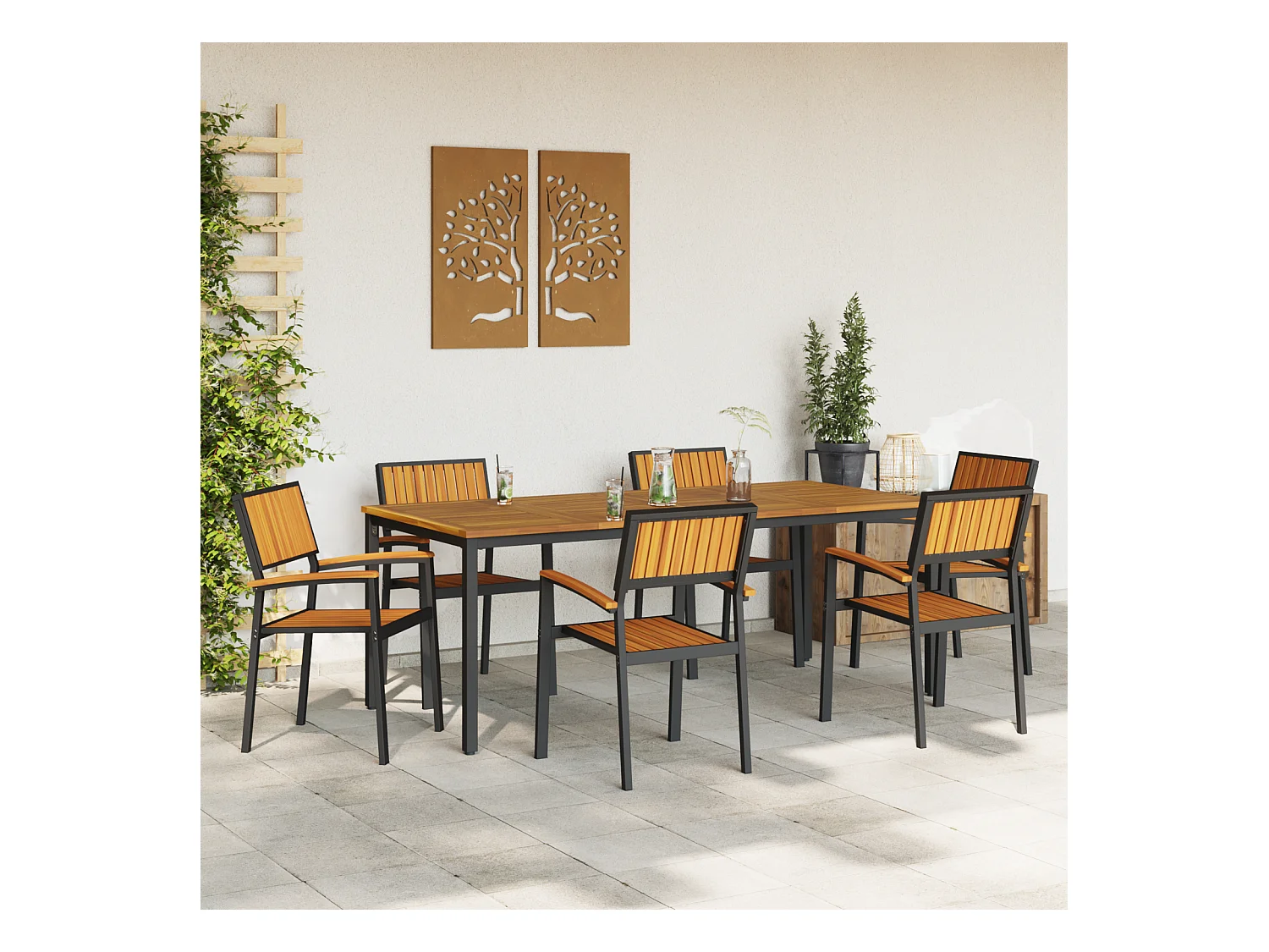 Chaises de jardin empilables 6 pcs en acier noir et acacia