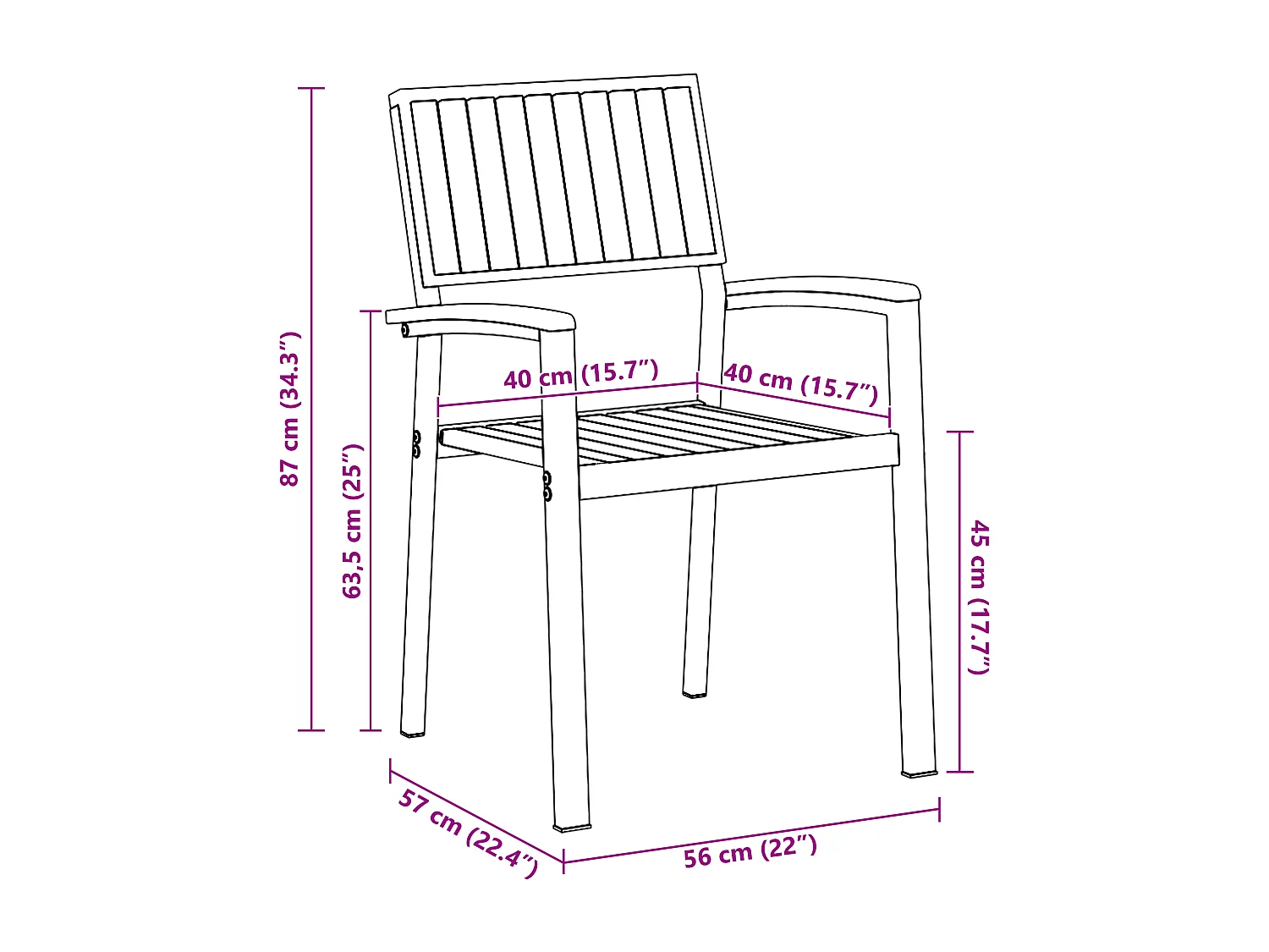 Chaises de jardin empilables 6 pcs en acier noir et acacia