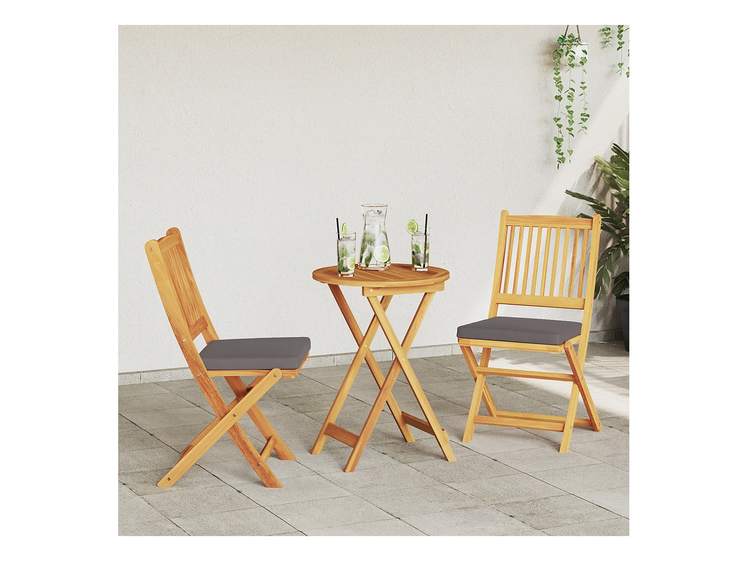 sillas de jardín plegables de madera maciza de acacia con cojín gris
