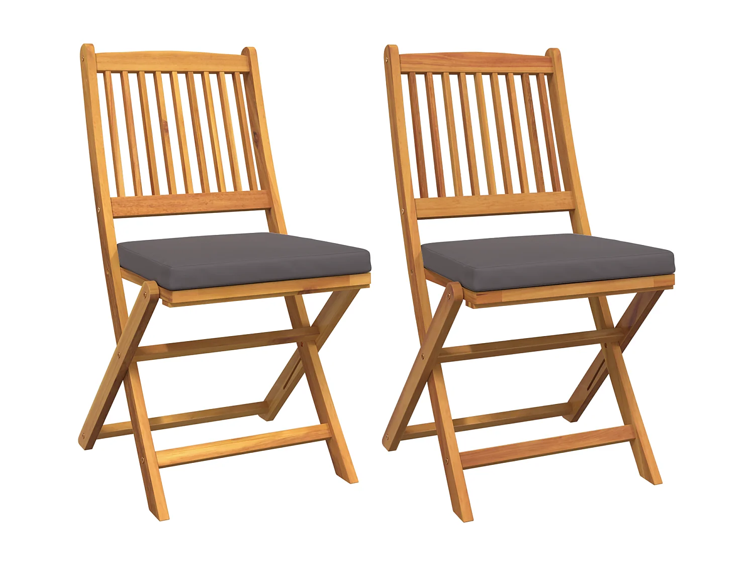 Chaises de jardin pliantes avec coussin gris 2pcs en bois d'acacia massif