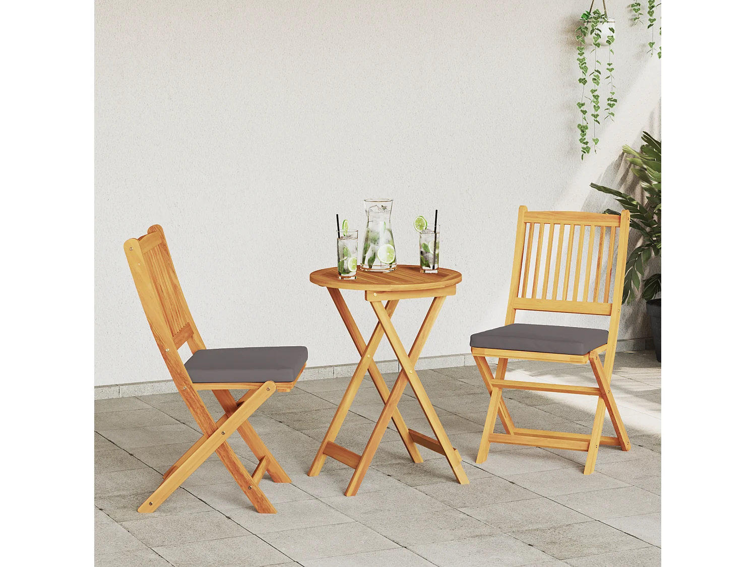 Chaises de jardin pliantes avec coussin gris 2pcs en bois d'acacia massif