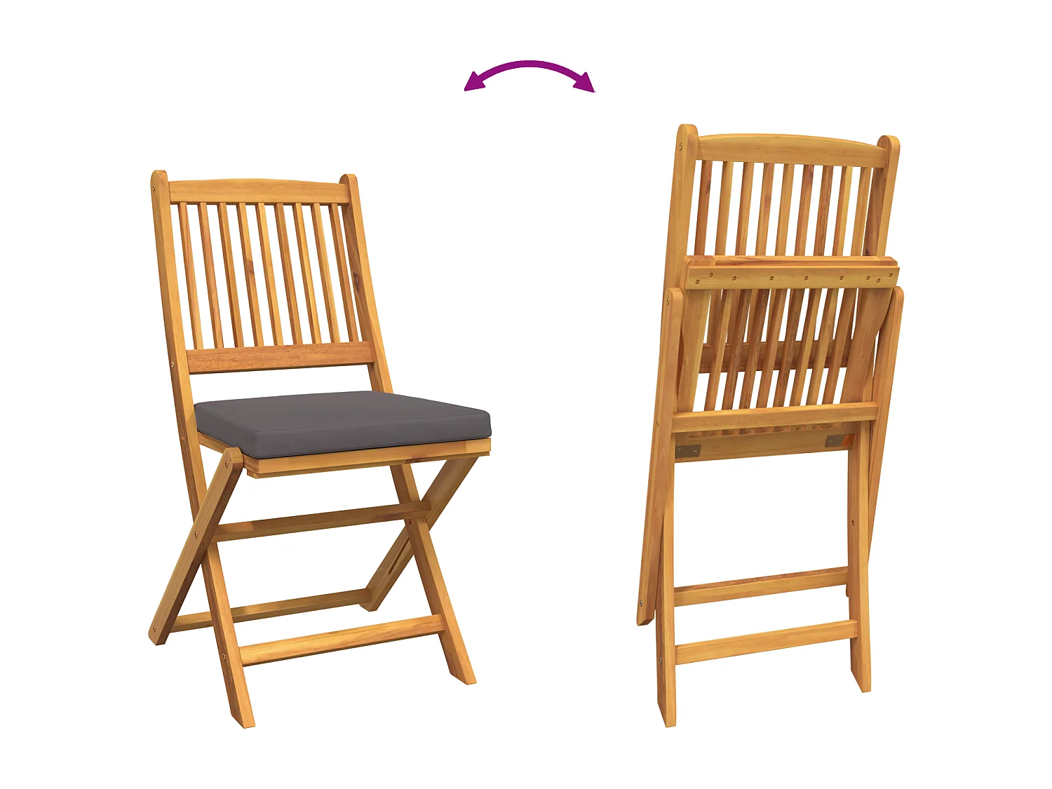 Chaises de jardin pliantes avec coussin gris 2pcs en bois d'acacia massif