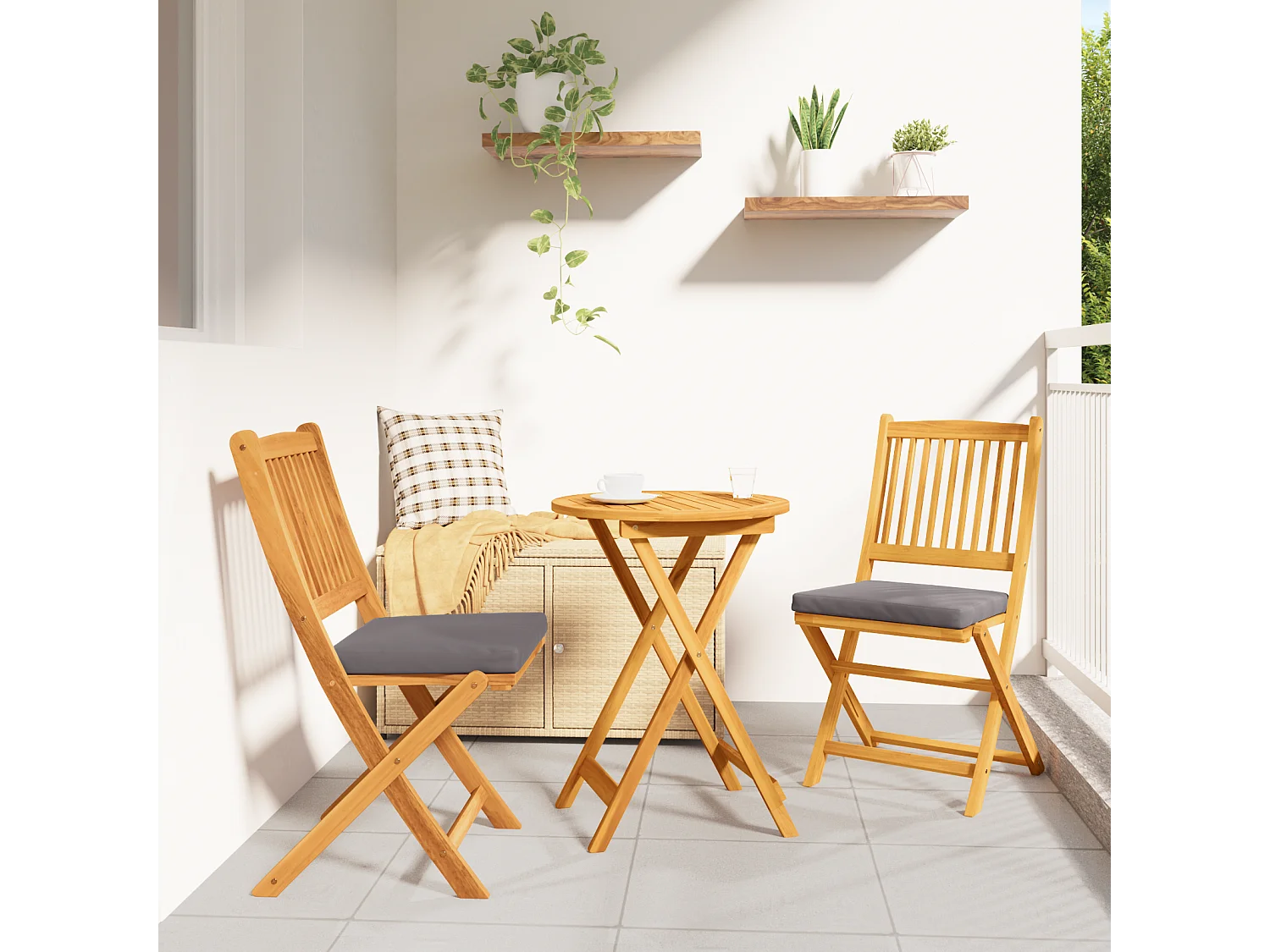 Chaises de jardin pliantes avec coussin gris 2pcs en bois d'acacia massif