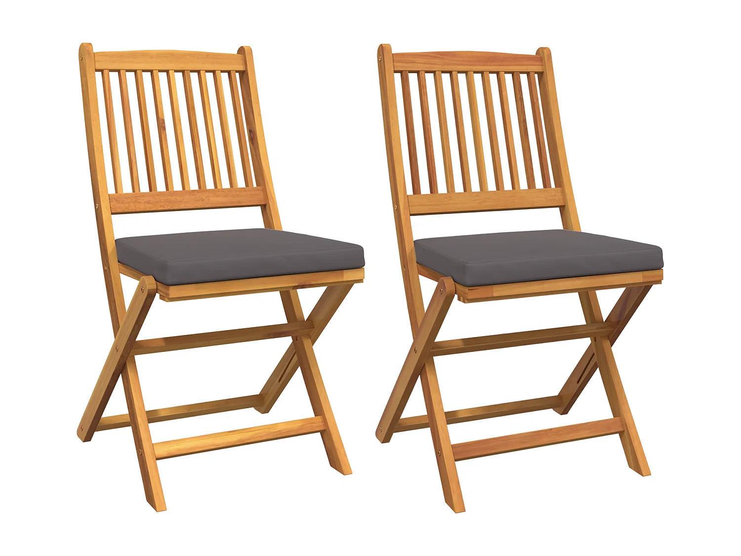 Chaises de jardin pliantes avec coussin gris 2pcs en bois d'acacia massif