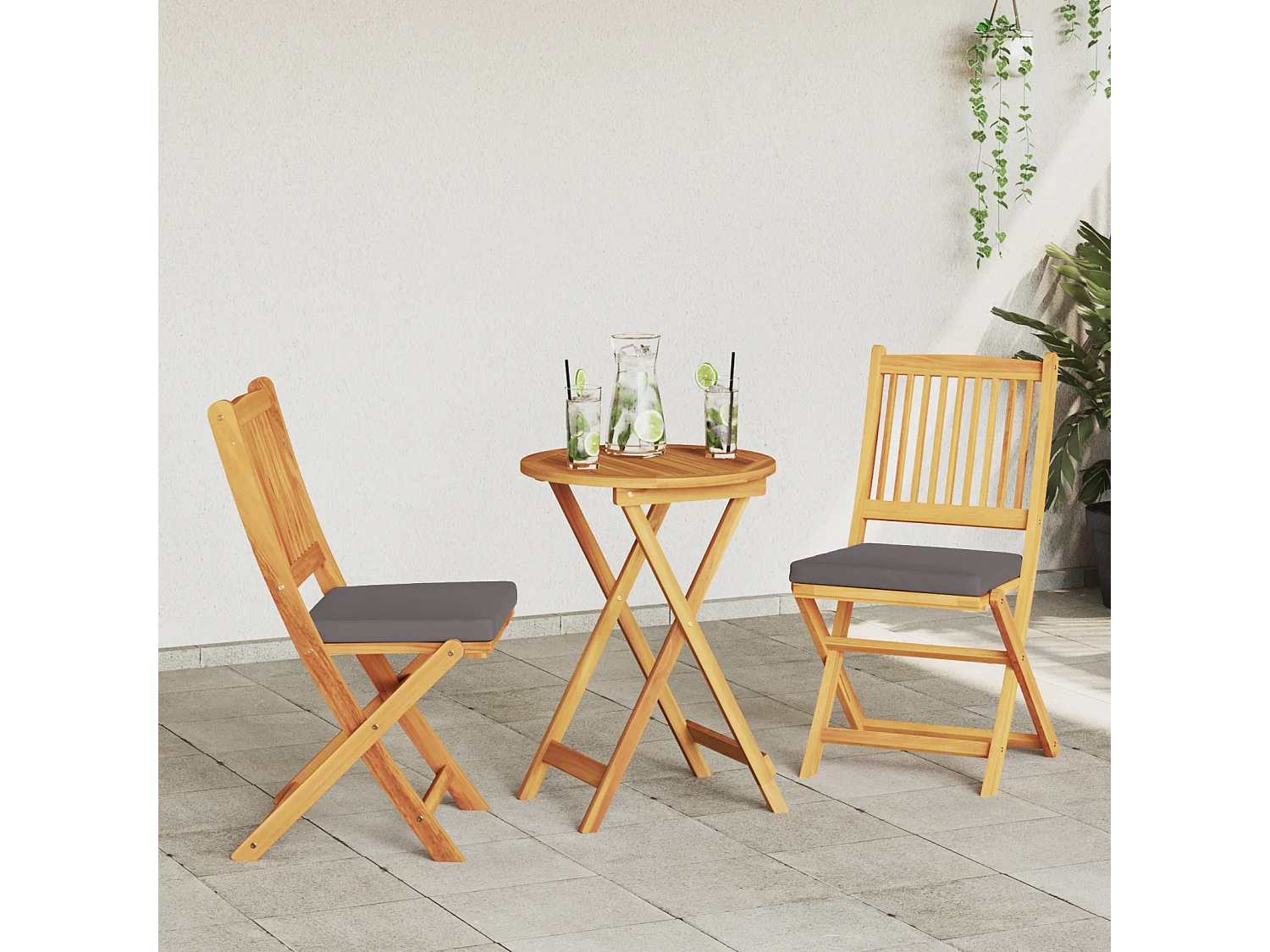 Chaises de jardin pliantes avec coussin gris 2pcs en bois d'acacia massif