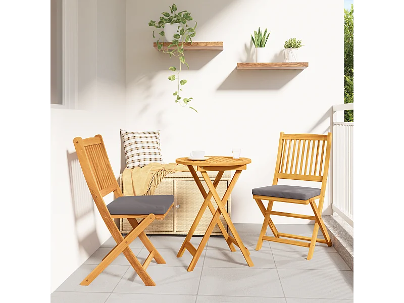 Chaises de jardin pliantes avec coussin gris 2pcs en bois d'acacia massif