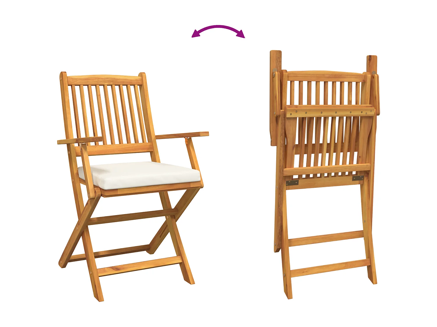 Chaises de jardin pliantes avec coussin blanc 2 pièces en bois d'acacia solide