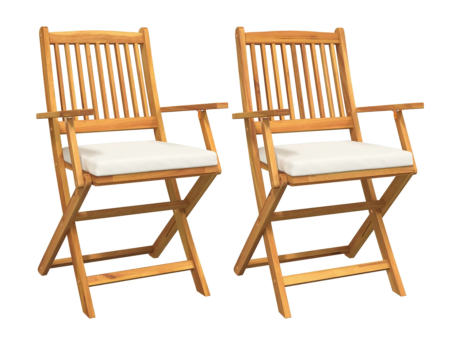 Opvouwbare tuinstoelen met wit kussen 2 stuks gemaakt van massief acaciahout