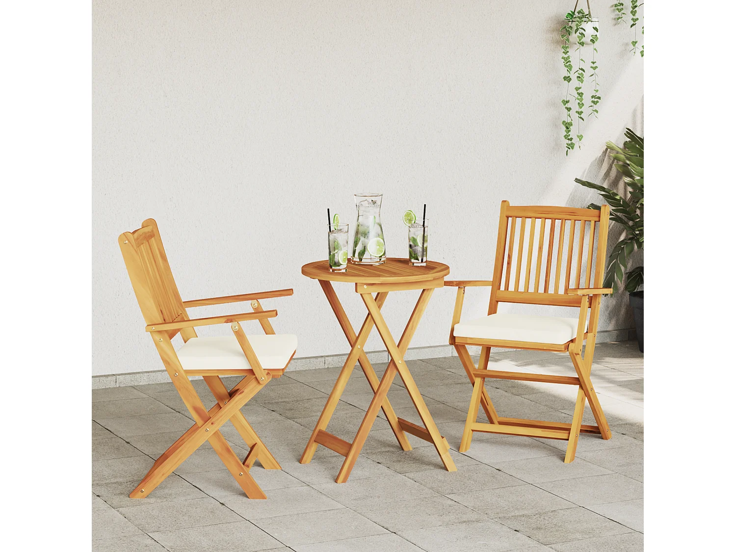 Opvouwbare tuinstoelen met wit kussen 2 stuks gemaakt van massief acaciahout