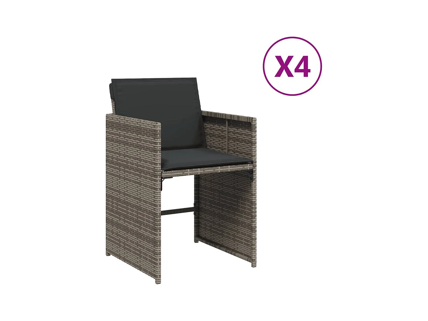 Tuinstoelen met kussens, set van 4, grijs, geweven hars