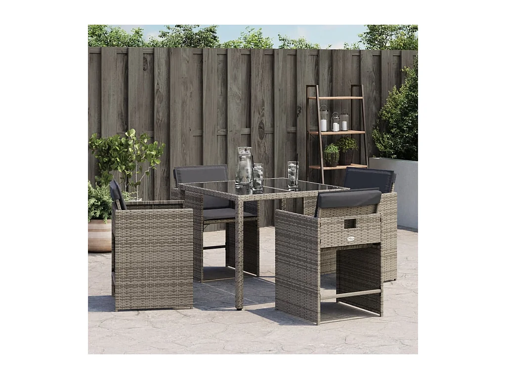 Tuinstoelen met kussens, set van 4, grijs, geweven hars