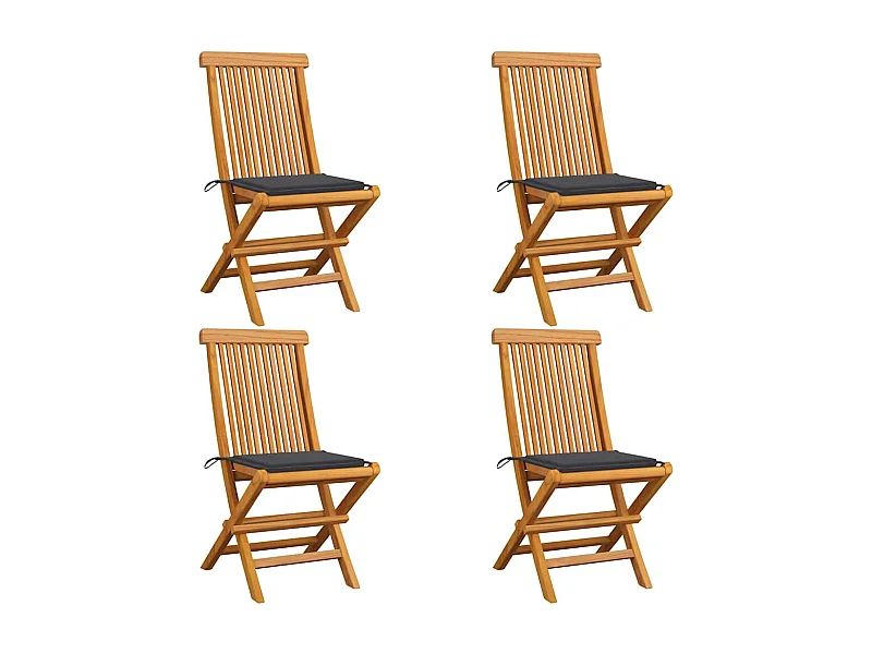 Chaises de jardin et coussins anthracite lot de 4 Bois de teck