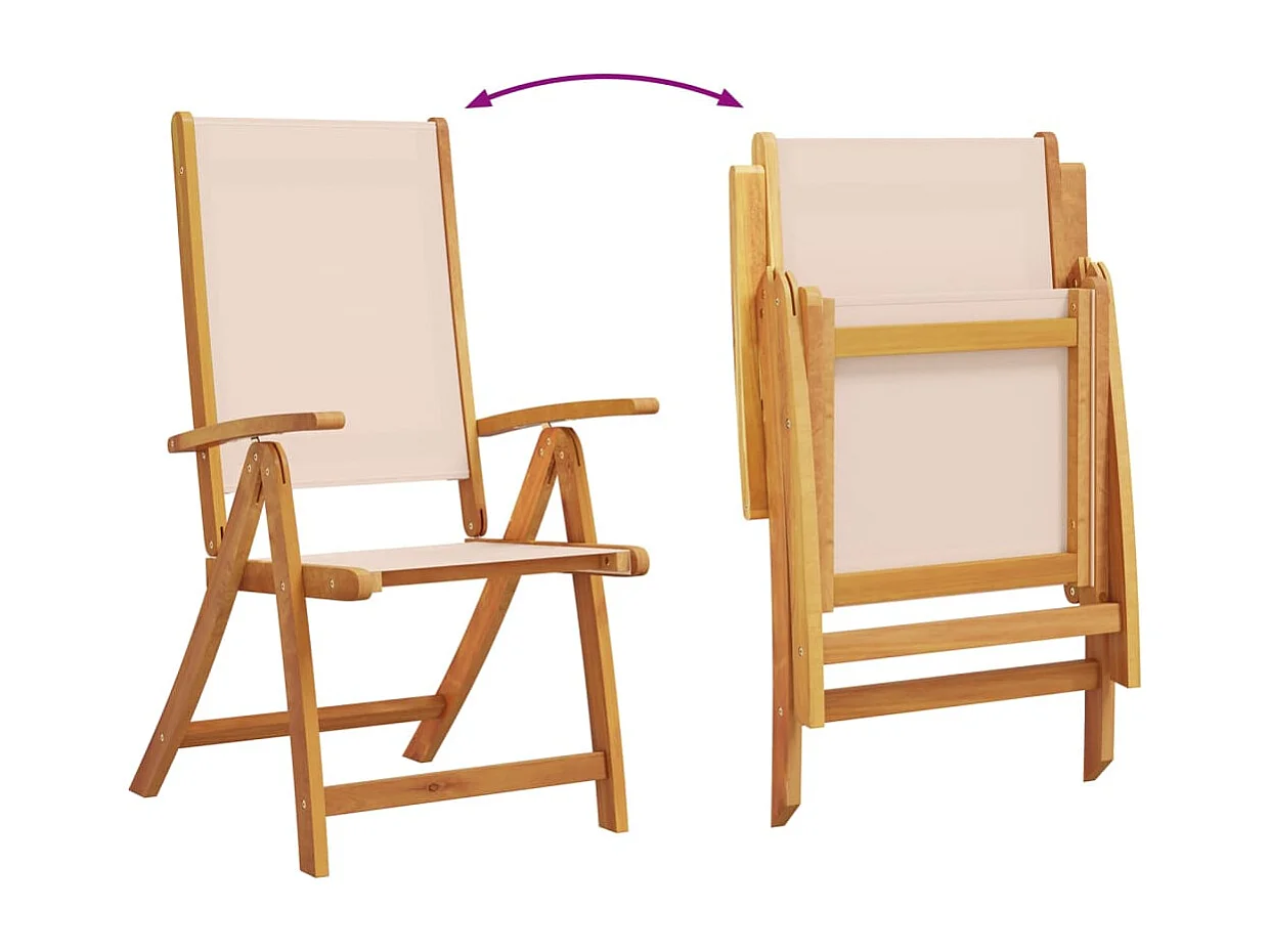 Set di 2 sedie da giardino pieghevoli in legno di acacia e textilene