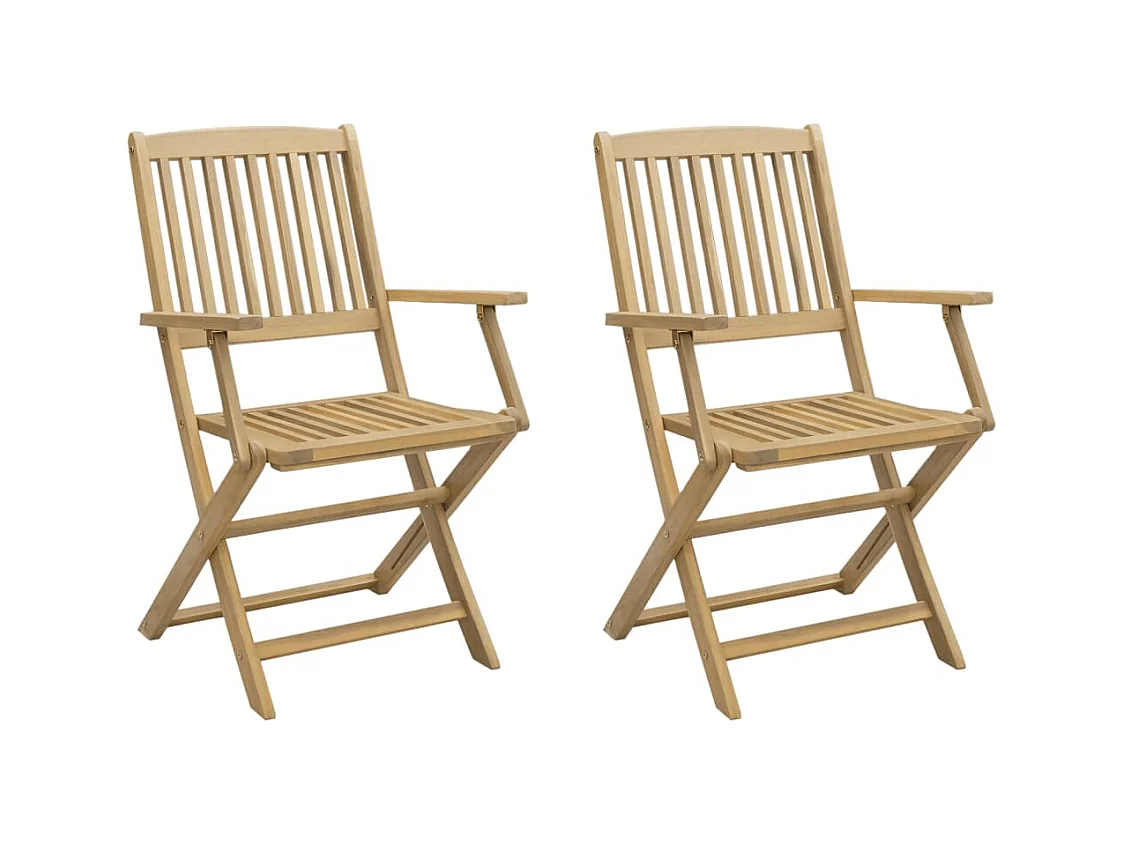 Set di 2 sedie pieghevoli da giardino in legno massello di acacia