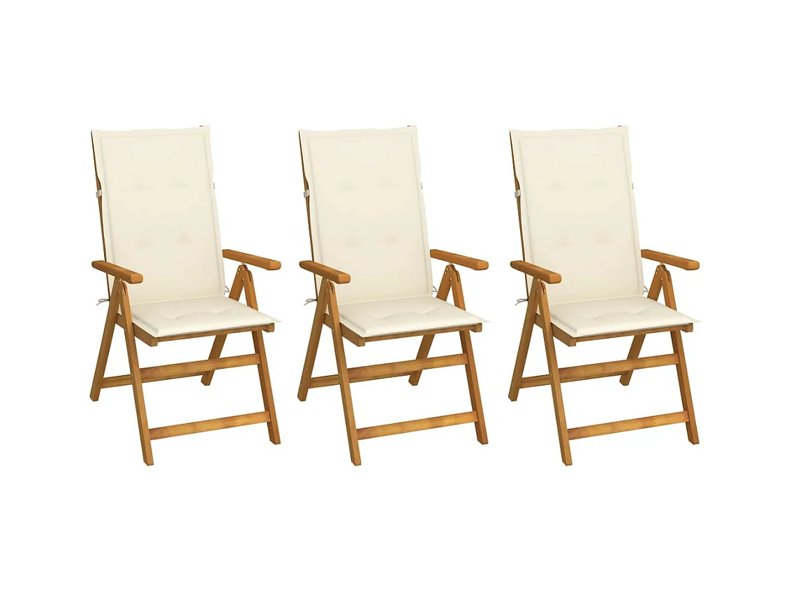 Chaises pliables de jardin lot de 3 avec coussins Bois d'acacia