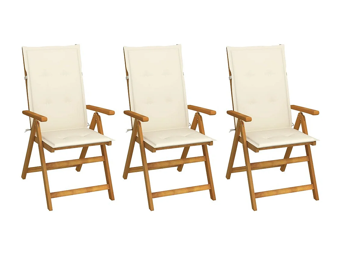 Chaises pliables de jardin lot de 3 avec coussins Bois d'acacia