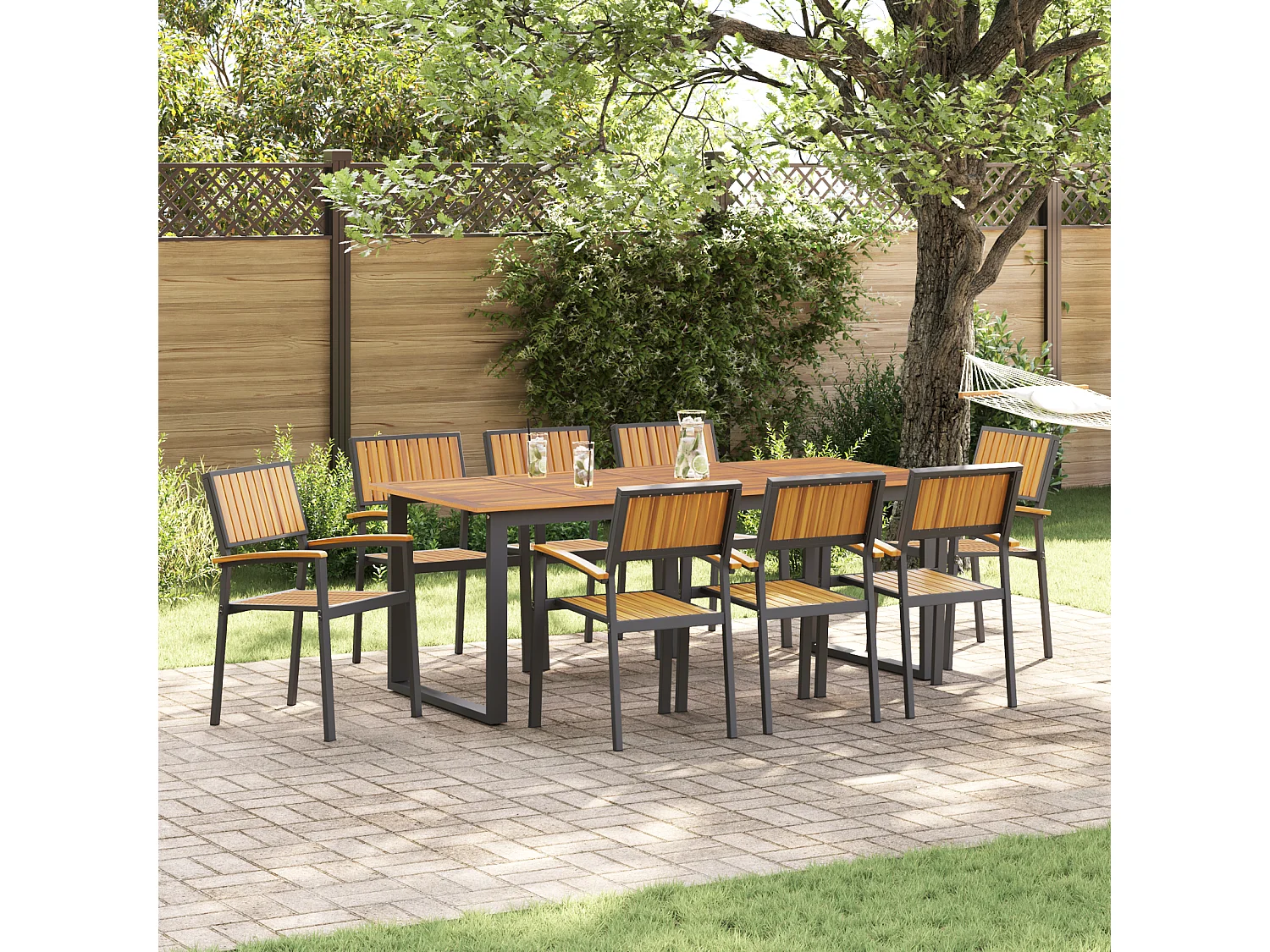 Chaises de jardin empilables 8 pcs acier noir et bois d'acacia massif