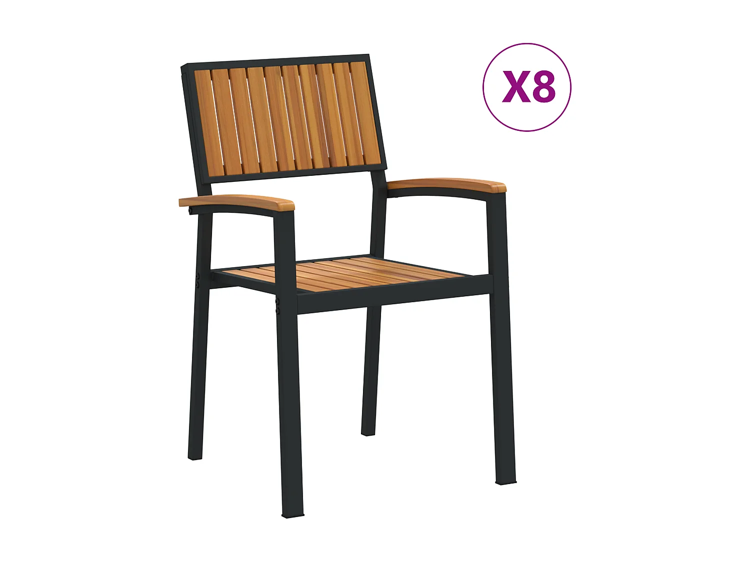 Chaises de jardin empilables 8 pcs acier noir et bois d'acacia massif
