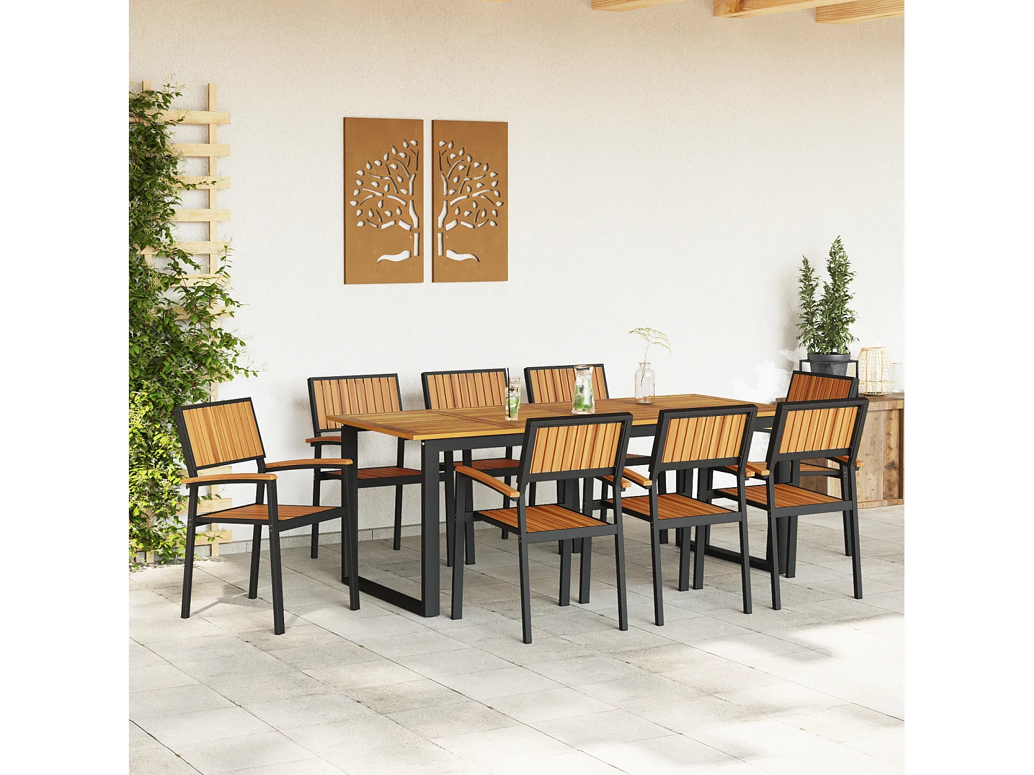 Chaises de jardin empilables 8 pcs acier noir et bois d'acacia massif