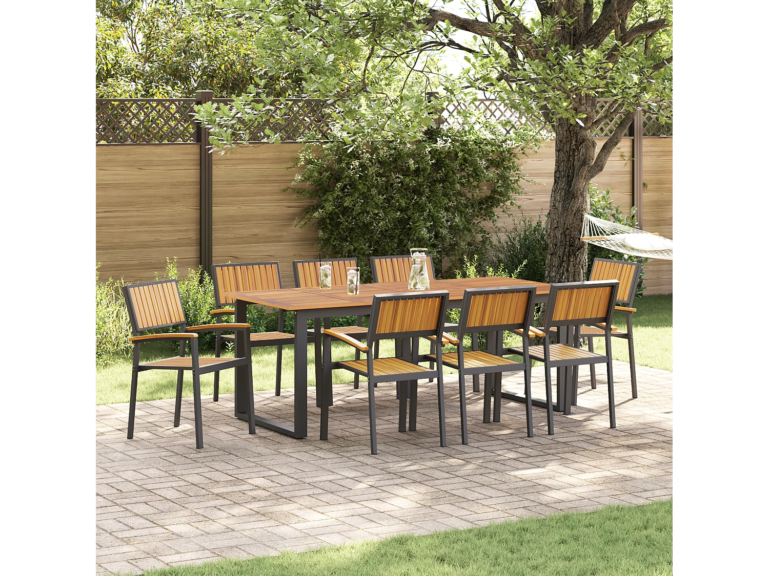 Chaises de jardin empilables 8 pcs acier noir et bois d'acacia massif