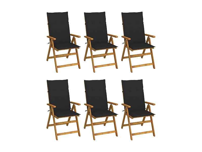 Chaises pliables de jardin lot de 6 avec coussins Bois d'acacia