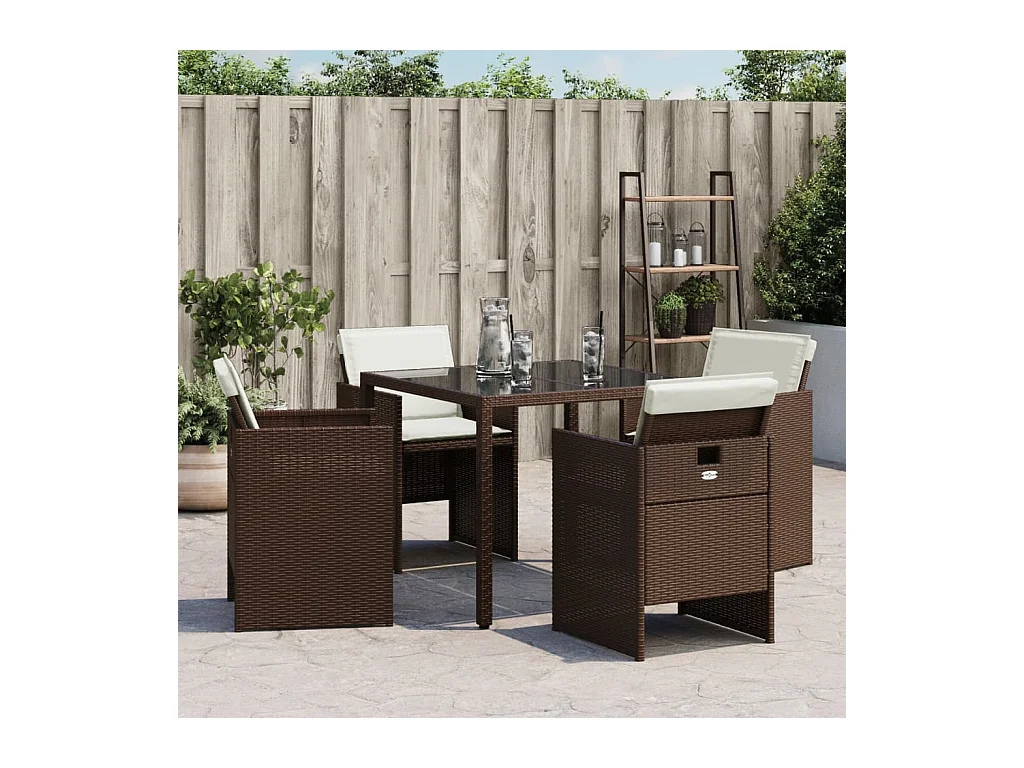 Tuinstoelen met kussens, set van 4, bruin, gevlochten hars