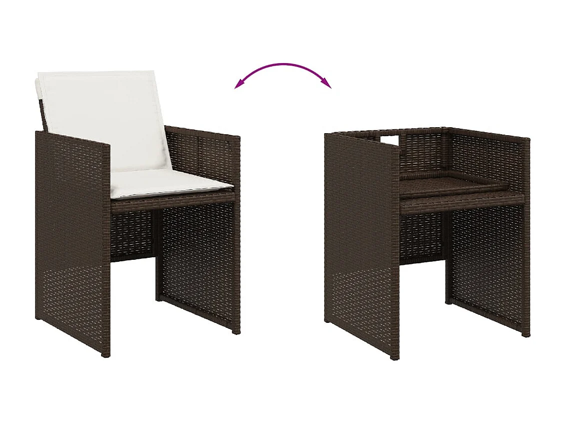 Tuinstoelen met kussens, set van 4, bruin, gevlochten hars