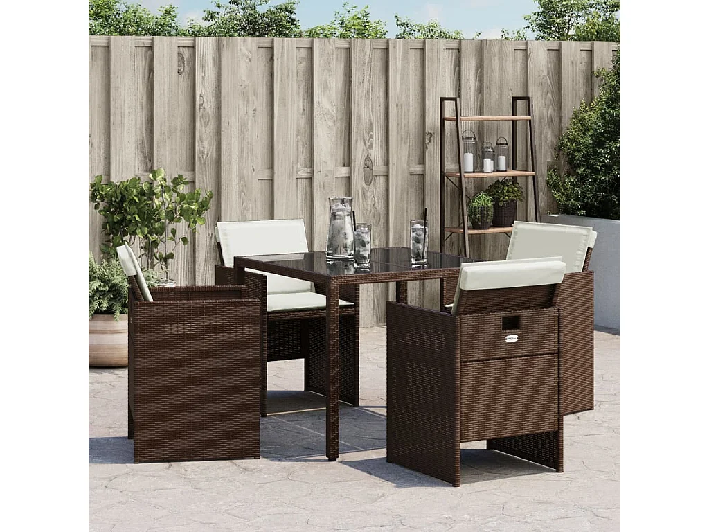 Chaises de jardin avec coussins lot de 4 marron résine tressée