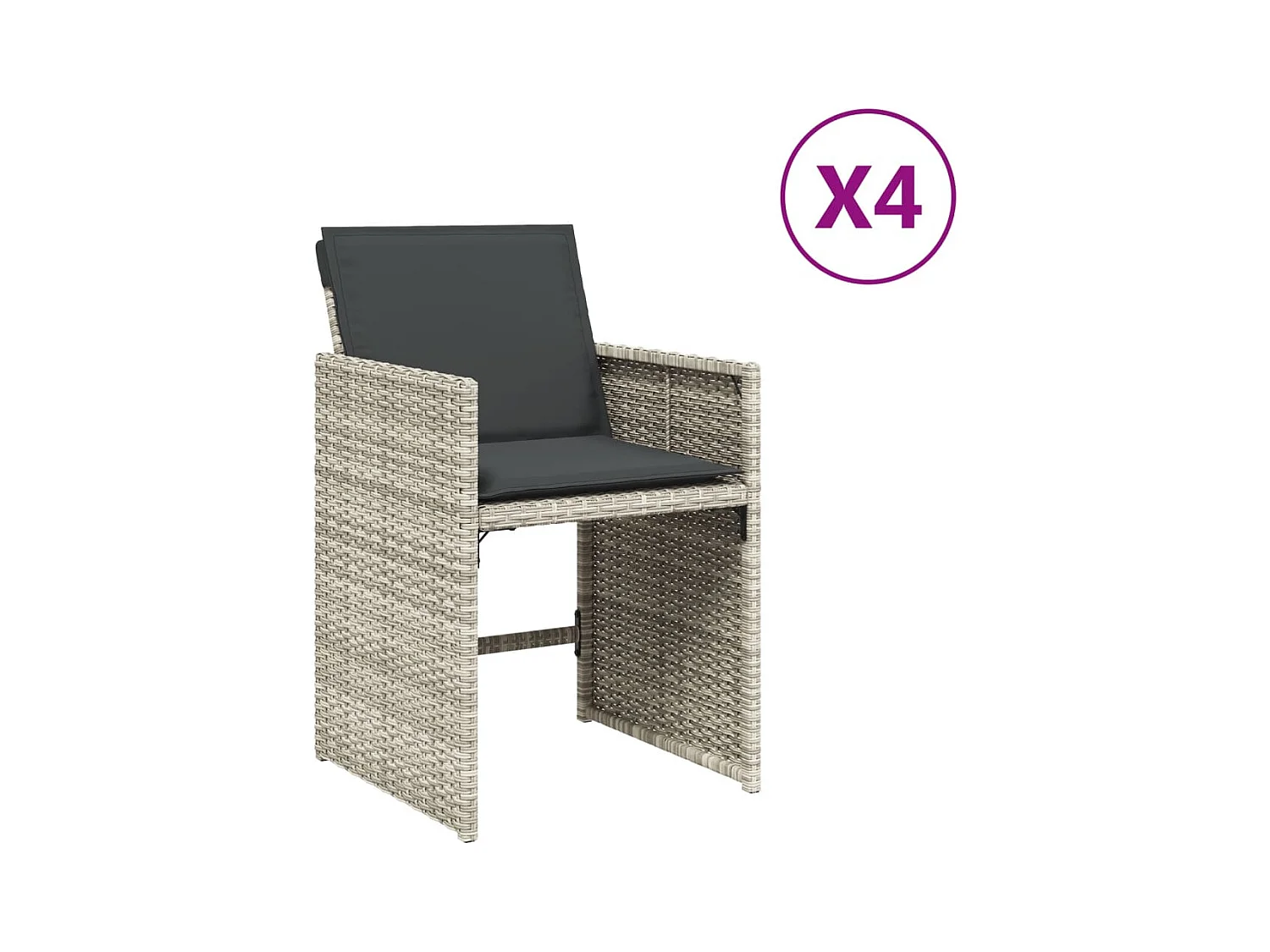 Chaises de jardin avec coussins lot de 4 gris clair poly rotin