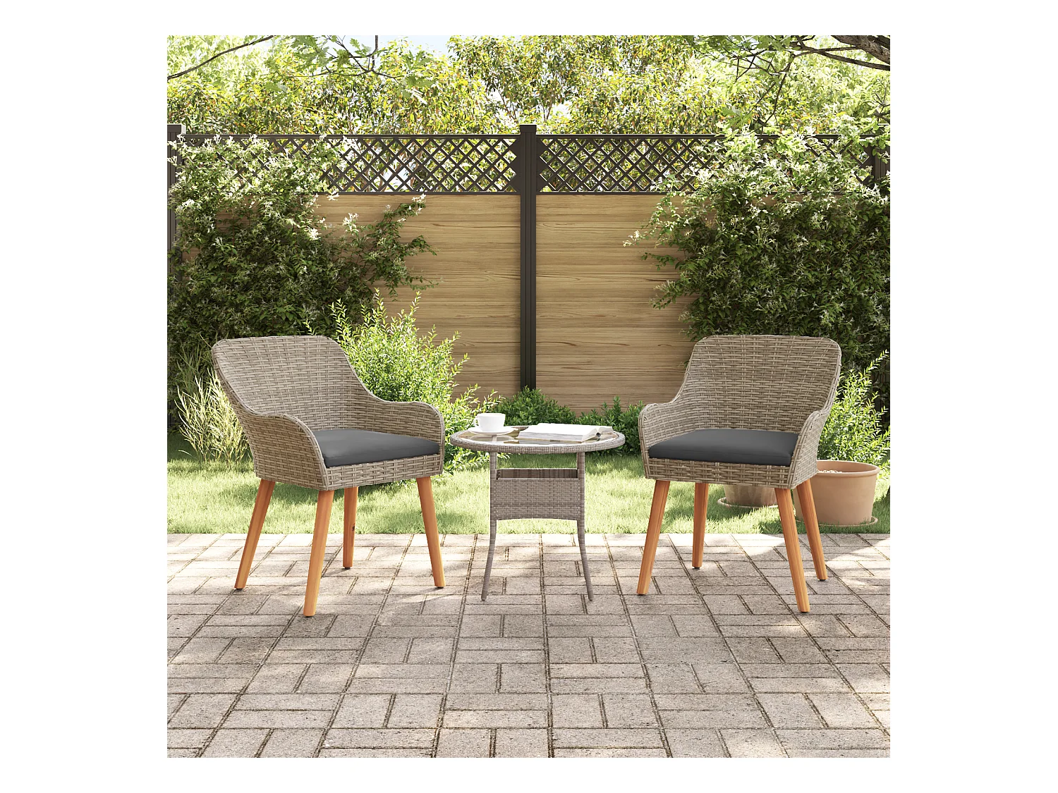 -chaises de jardin avec coussins 2 pcs Noir Poly Rattan